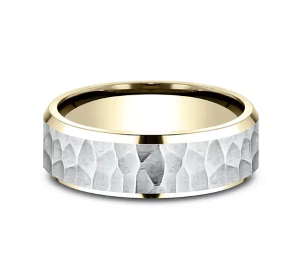 Hammered Bevel Two-Tone Comfort-Fit Band (7mm)