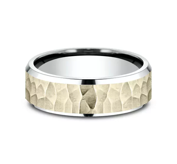 Hammered Bevel Two-Tone Comfort-Fit Band (7mm)
