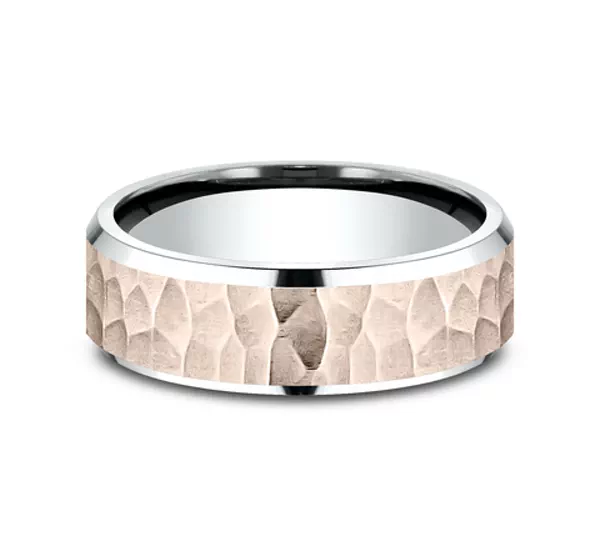 Hammered Bevel Two-Tone Comfort-Fit Band (7mm)