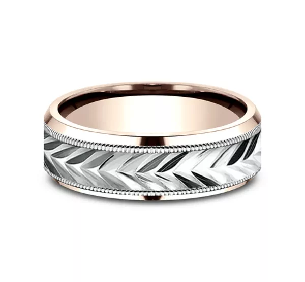 Etched Grain Beveled Edge Comfort-Fit Band (7mm)