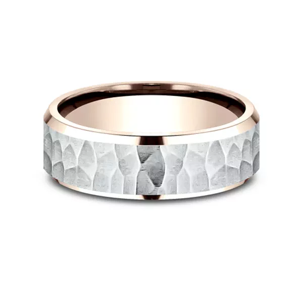 Hammered Bevel Two-Tone Comfort-Fit Band (7mm)