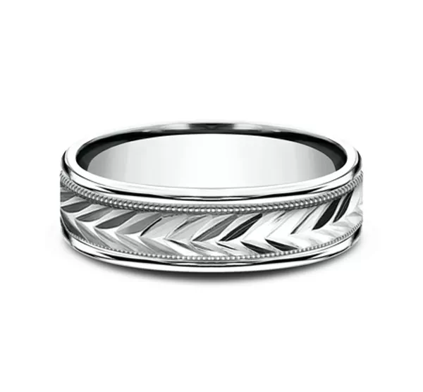 Etched Grain Beveled Edge Comfort-Fit Band (6mm)