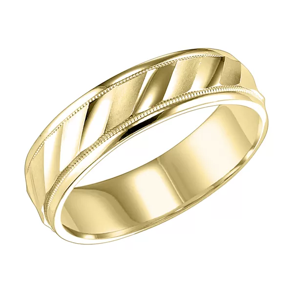 Diagonal Cut Satin & Polished Finish Wedding Band (6mm)