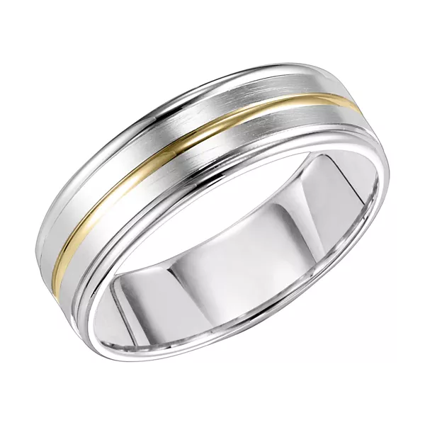 Two-Tone Grooved Center Brushed Finish Wedding Band (7mm)