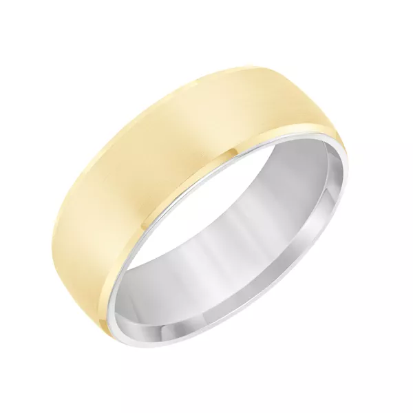 Brushed Low Dome Beveled Edge Two-Tone Wedding Band (7mm)