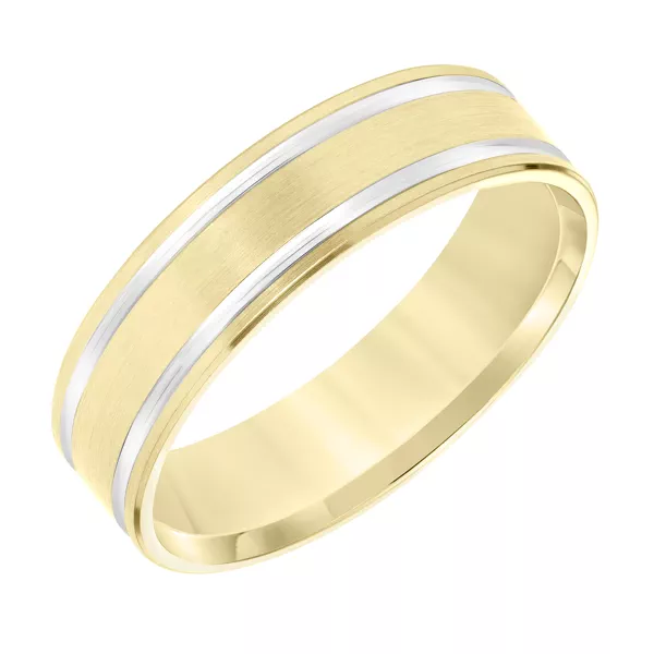 Two-Tone Polished Line Brushed Finish Wedding Band (6mm)