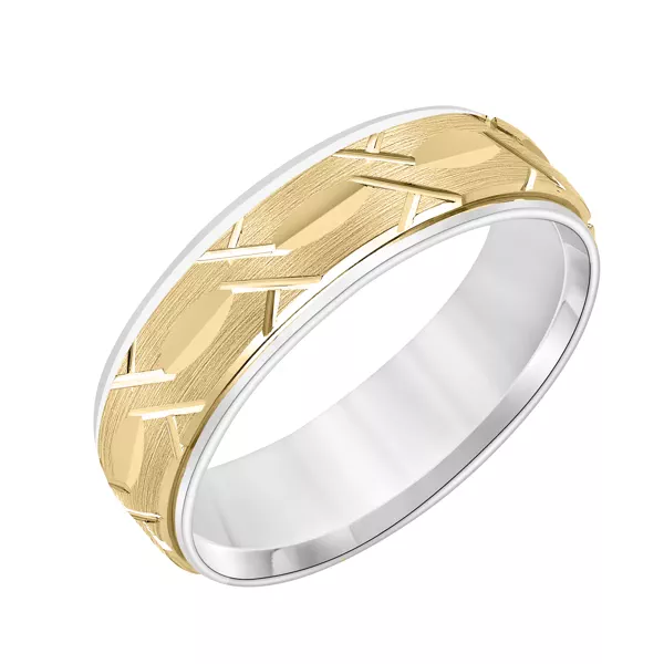 Two-Tone Carved Brush Swiss Cut Band (6.5mm)