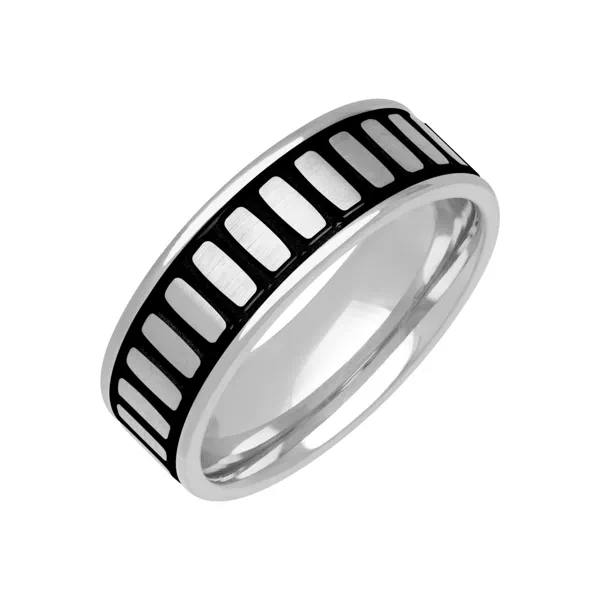 Brushed Geometric Band With Black Patina And Polished Edge (7mm)