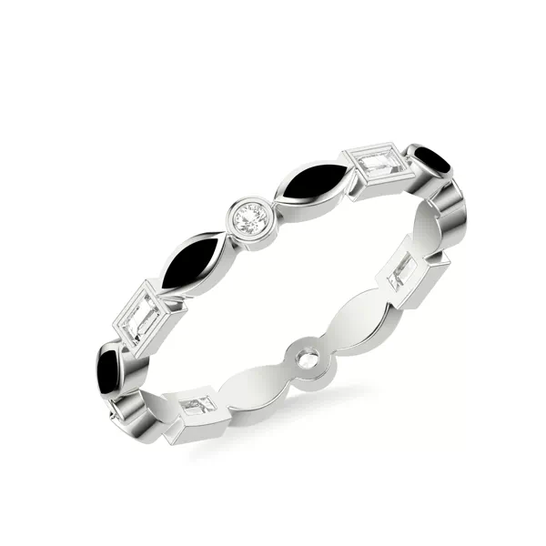 Round and Baguette Diamond Ceramic Eternity Band