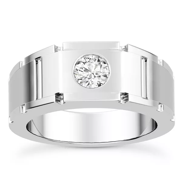 Flush-Set Solitaire Diamond Grooved Band (5mm)