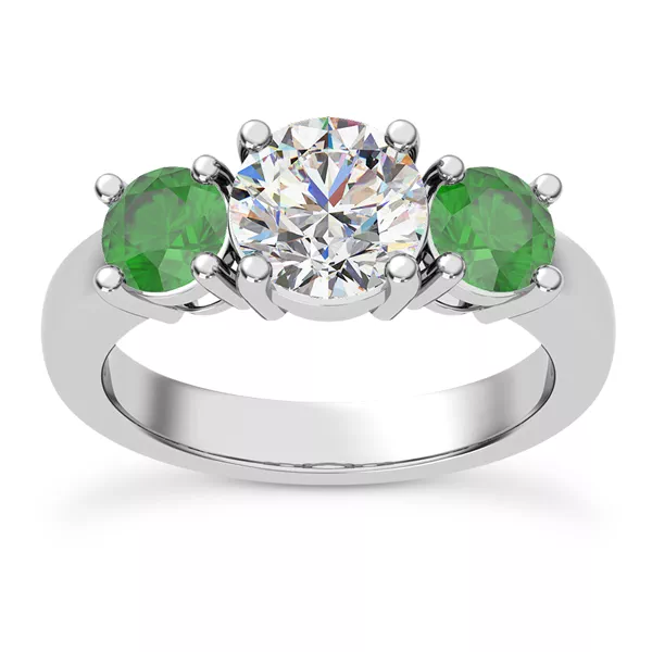 Mavrica Round Emerald Three-Stone Engagement Ring