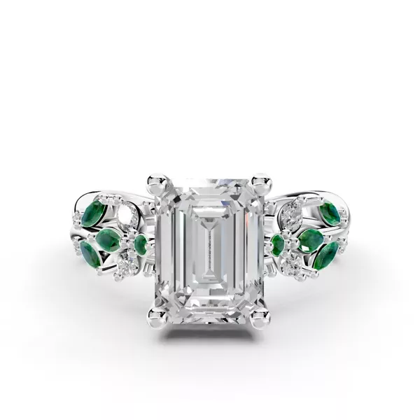 Butterfly And Bee Vine Twist Lab Emerald Engagement Ring