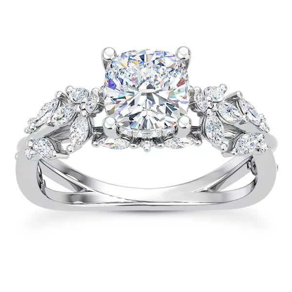 Butterfly And Bee Vine Twist Lab Engagement Ring With 1.6 Carat Cushion Diamond