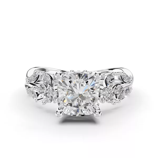 Butterfly And Bee Vine Twist Lab Engagement Ring With 1.01 Carat Cushion Diamond