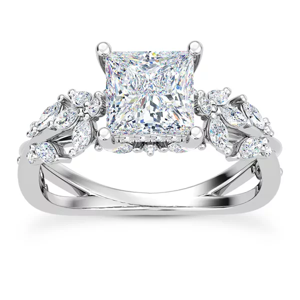 Butterfly And Bee Vine Twist Lab Engagement Ring With 1.8 Carat Princess Diamond