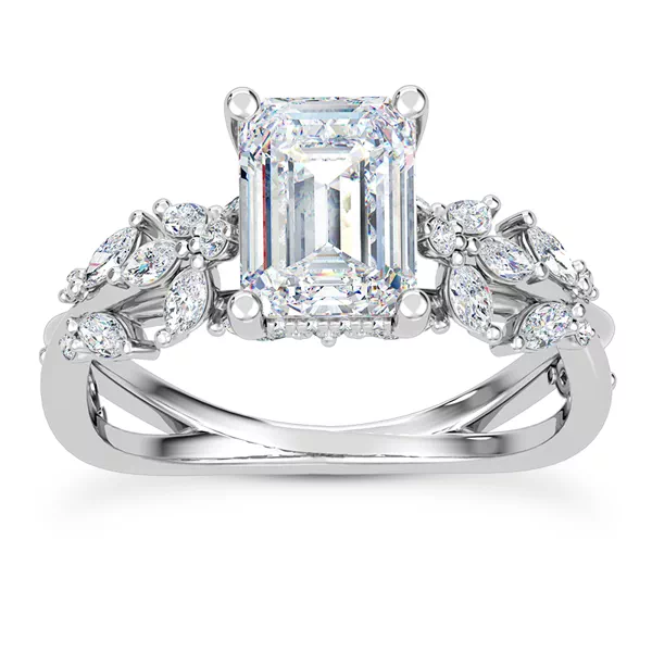 Butterfly And Bee Vine Twist Lab Engagement Ring With 1.01 Carat Emerald Diamond