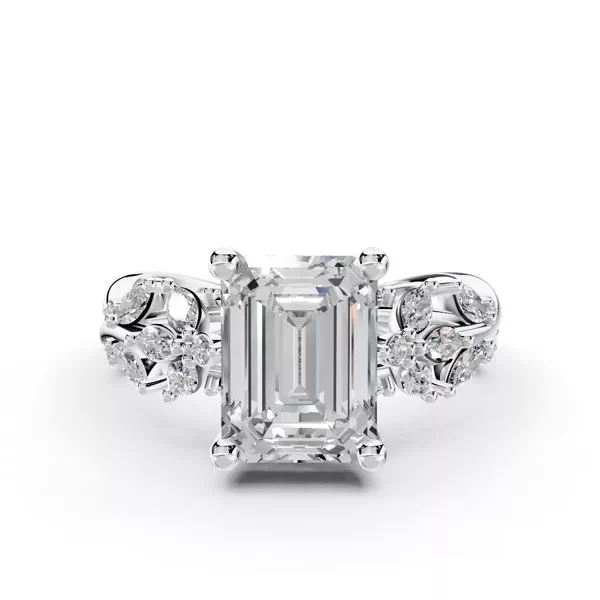 Butterfly And Bee Vine Twist Lab Engagement Ring With 1 Carat Emerald Diamond