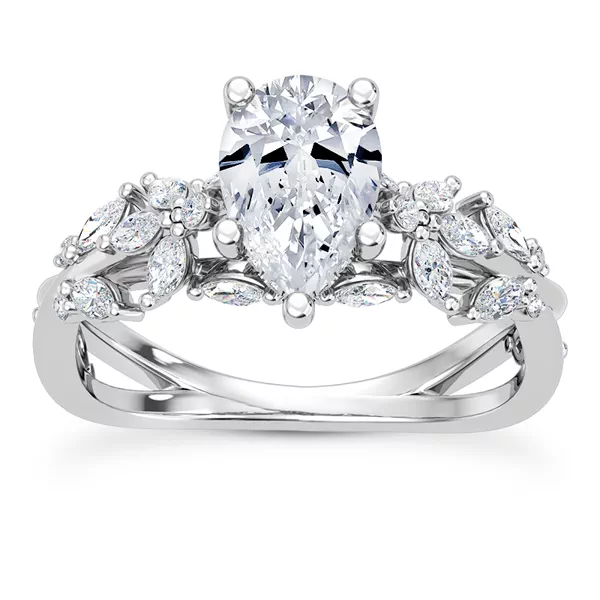 Butterfly And Bee Vine Twist Lab Engagement Ring With 1.04 Carat Pear Diamond