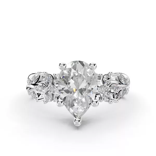 Butterfly And Bee Vine Twist Lab Engagement Ring With 1.04 Carat Pear Diamond
