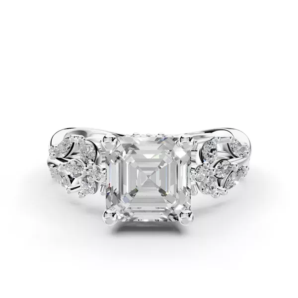 Butterfly And Bee Vine Twist Lab Engagement Ring With 1.01 Carat Asscher Diamond