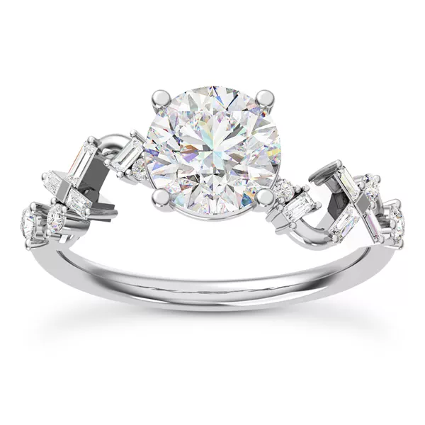 Myra Round And Baguette Winding Diamond Engagement Ring