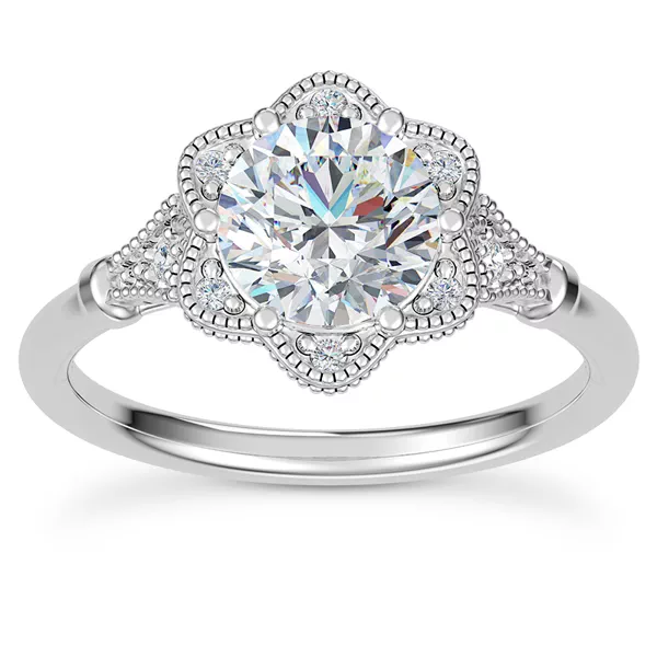 Solaris Floral Beaded Halo Engagement Ring