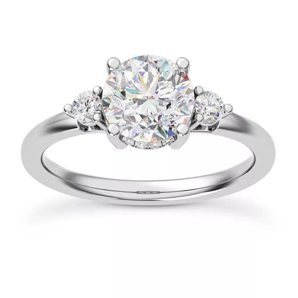 Stacy Petite Three-Stone Hidden Halo Engagement Ring
