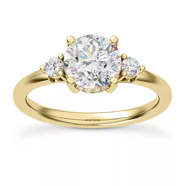 Stacy Petite Three-Stone Hidden Halo Engagement Ring