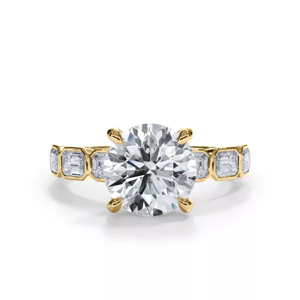 Bellora East-West Emerald-Cut Diamond Bezel Engagement Ring