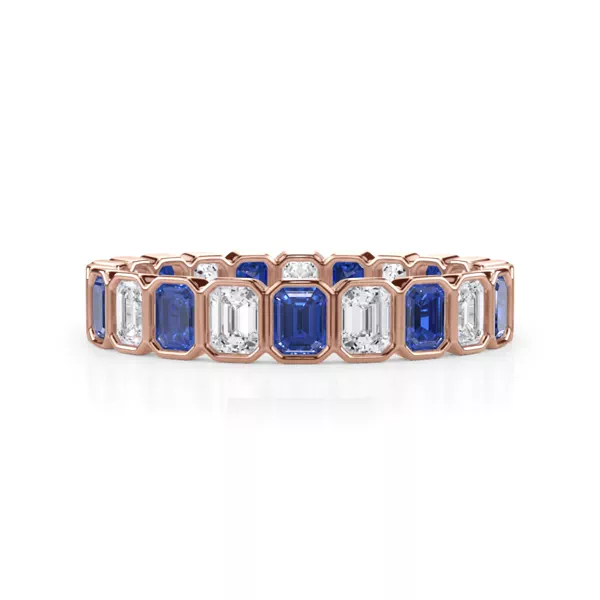 Sapphire and Diamond Emerald-Cut Bezel Eternity Band