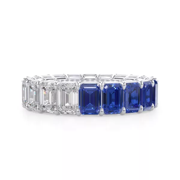 Dual Harmony Emerald-Cut Lab Sapphire and Lab Eternity Ring