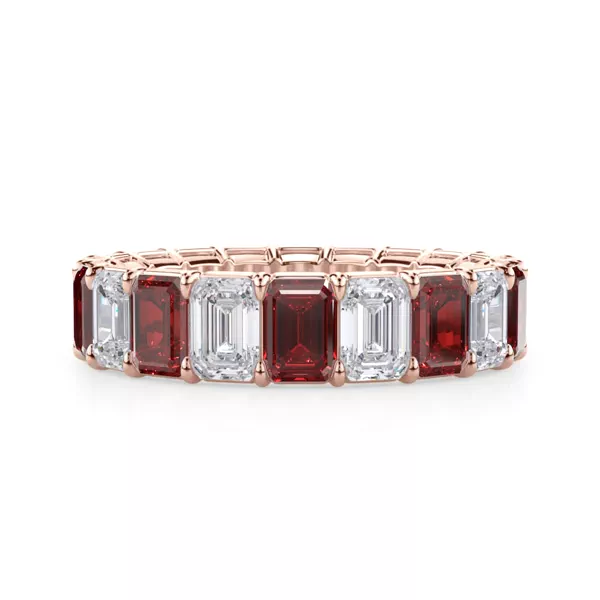 Classic Emerald-Cut Ruby and Diamond Eternity Ring