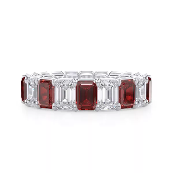 Classic Emerald-Cut Ruby and Diamond Eternity Ring