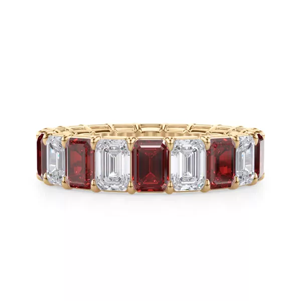 Classic Emerald-Cut Ruby and Diamond Eternity Ring