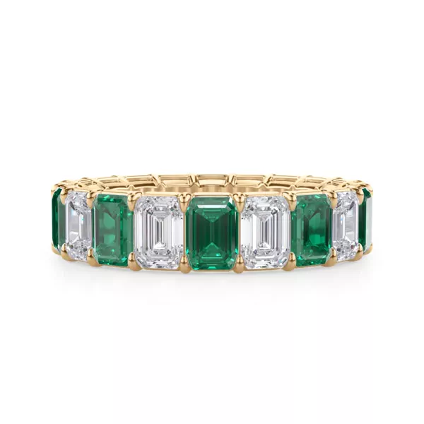 Classic Emerald-Cut Emerald and Diamond Eternity Ring