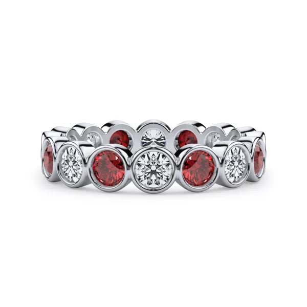 Lab Ruby and Lab Diamond Bezel-Set Eternity Ring