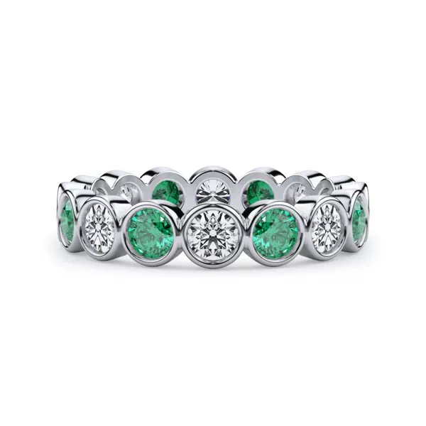 EmeraId and Diamond Bezel-Set Eternity Ring