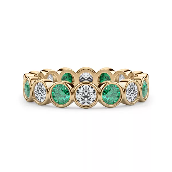 EmeraId and Diamond Bezel-Set Eternity Ring