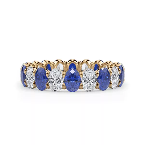Classic Oval Lab Sapphire and Lab Diamond Eternity Ring