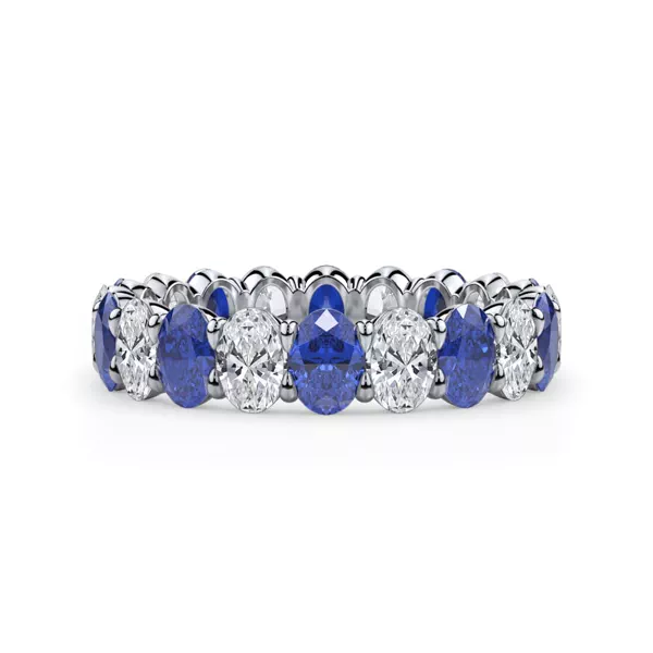 Classic Oval Lab Sapphire and Lab Diamond Eternity Ring