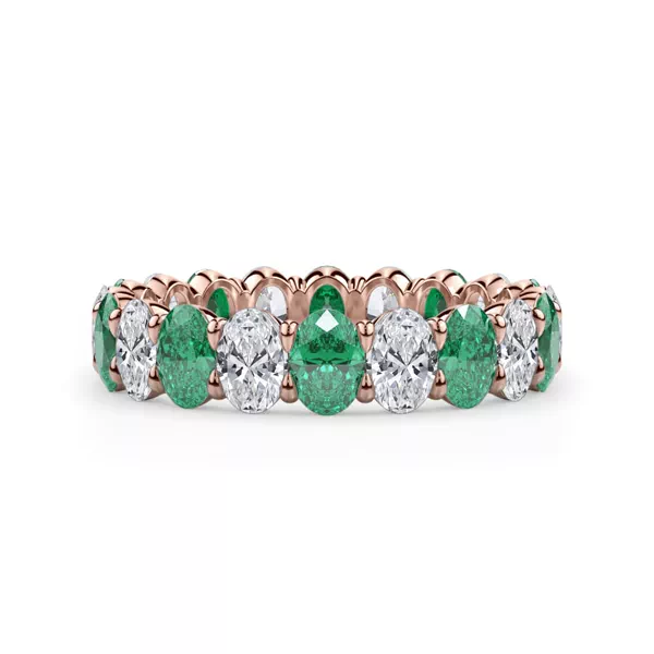 Classic Oval EmeraId and Diamond Eternity Ring