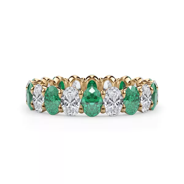Classic Oval EmeraId and Diamond Eternity Ring