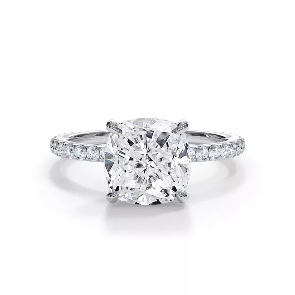 Bellora Pavé Hidden Halo Lab Engagement Ring With 1.6 Carat Cushion Diamond