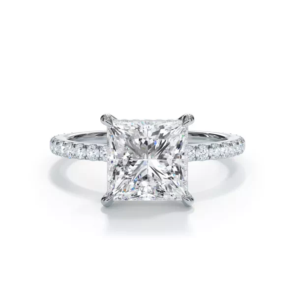 Bellora Pavé Hidden Halo Lab Engagement Ring With 1.8 Carat Princess Diamond