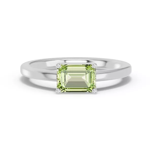 Emerald-Cut Peridot East-West Silver Ring