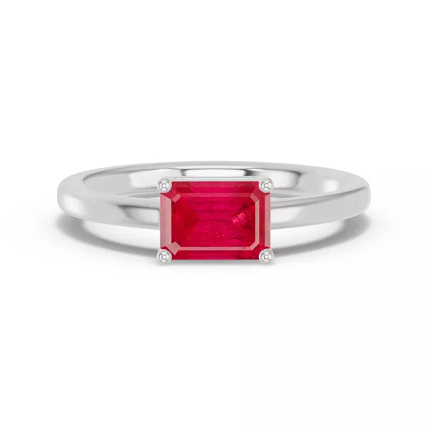 Emerald-Cut Ruby East-West Silver Ring