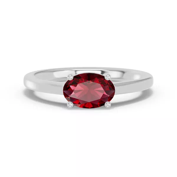 Oval Garnet East-West Silver Ring