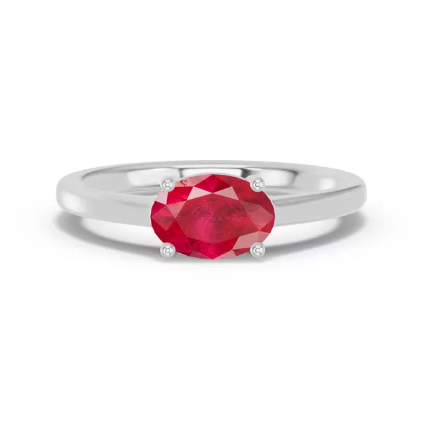 Oval Ruby East-West Silver Ring