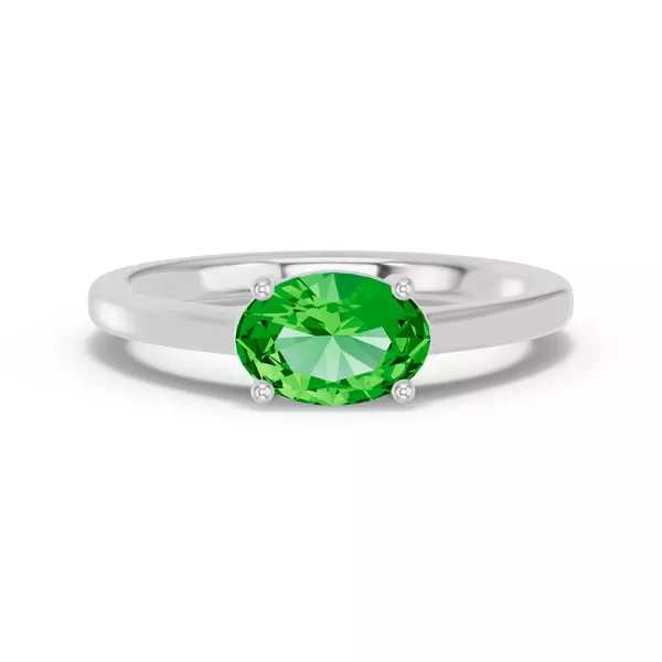 Oval Tsavorite East-West Silver Ring