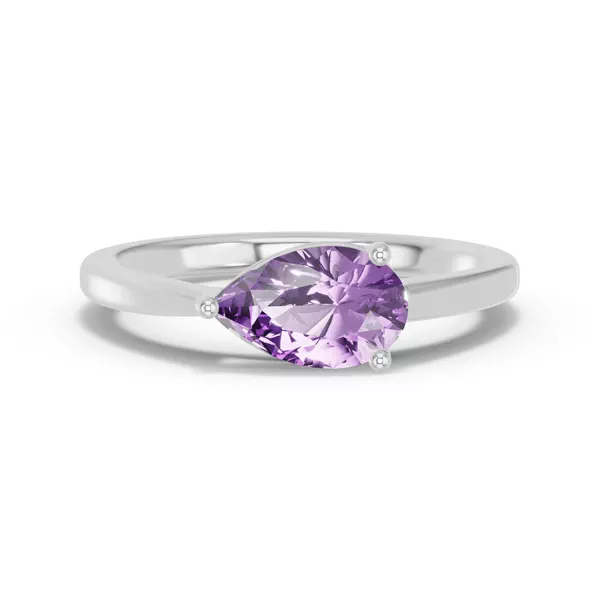 Pear-Shaped Amethyst East-West Silver Ring